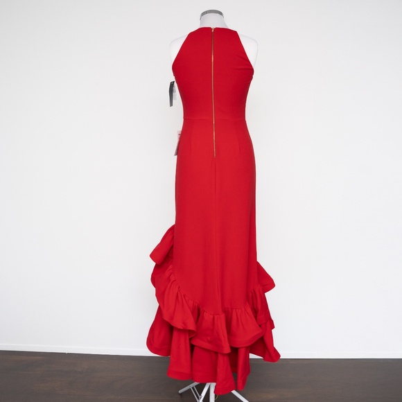 Betsy & Adam Arielle Scuba Crepe Ruffle Slit Gown - Picture 2 of 11